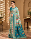 Turquoise Blue & Multicolour Artistic Printed Saree