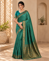 Teal Green & Antique Gold Woven Saree