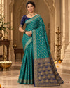 Teal Blue & Navy Blue Woven Silk Saree