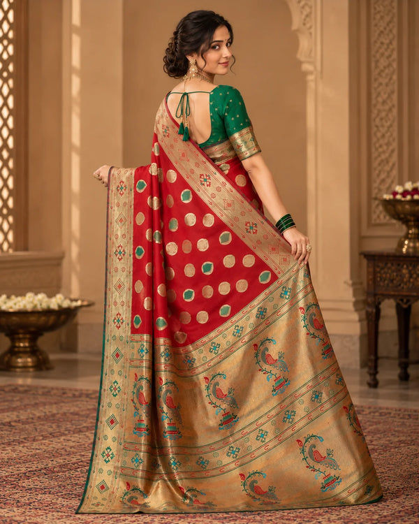 Maroon Red & Antique Gold Designer Woven Saree