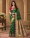 Emerald Green & Antique Gold Designer Woven Saree