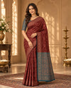 Maroon & Teal Blue Woven Silk Saree
