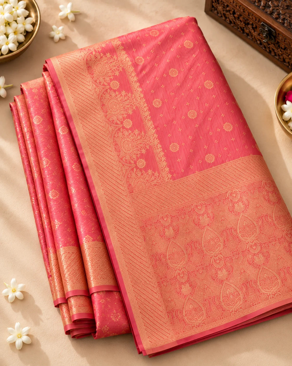 Elegant Pink Woven Saree with Rich Gold Traditional Pallu