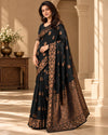Elegant Black Banarasi Art Silk Saree with Copper Zari Floral Border & Pallu
