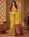 Golden Yellow & Wine Woven Silk Saree with Intricate Floral Motifs