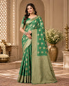 Teal Green Woven Silk Saree with Intricate Gold Motifs & Rich Traditional Border
