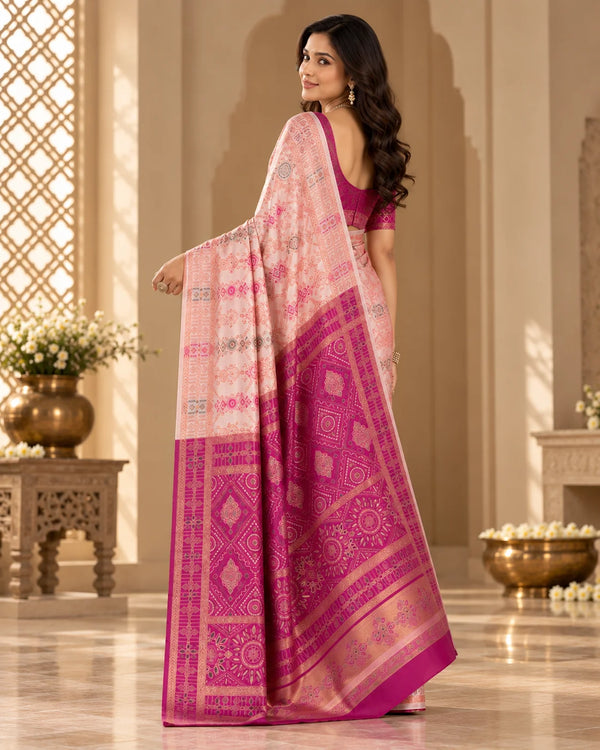 Blush Peach & Rani Pink Designer Traditional Saree