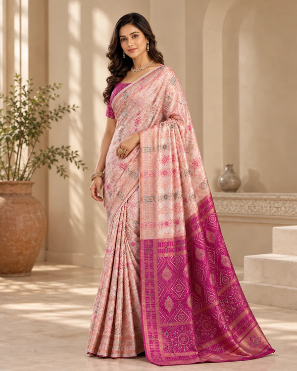 Blush Peach & Rani Pink Designer Traditional Saree