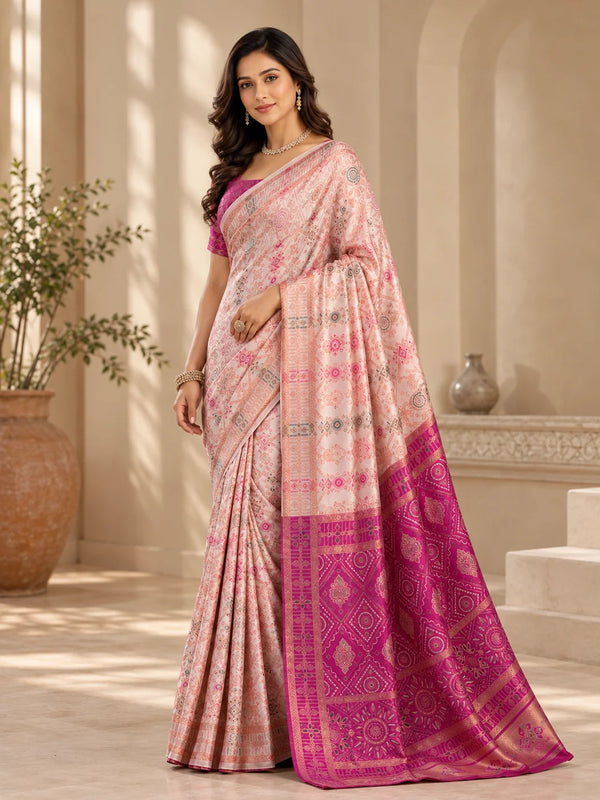 Blush Peach & Rani Pink Designer Traditional Saree