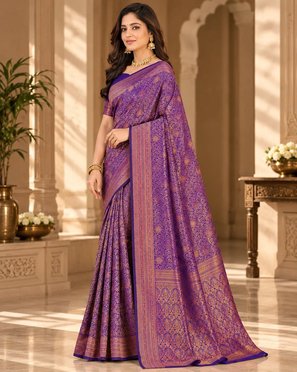 Royal Purple & Rose Gold Designer Woven Saree
