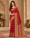 Elegant Red Woven Silk Saree with Intricate Golden Motifs & Rich Traditional Border