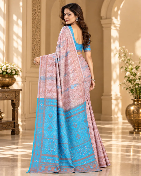 Blush Pink & Sky Blue Designer Traditional Saree