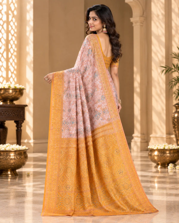 Blush Peach & Mustard Gold Designer Printed Saree