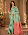 Elegant Turquoise & Coral Woven Silk Saree