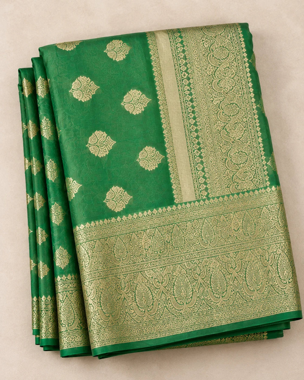 Teal Green Woven Silk Saree with Intricate Gold Motifs & Rich Traditional Border