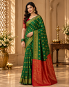 Emerald Green & Red Banarasi Zari Buti Saree | Wedding & Festive Wear
