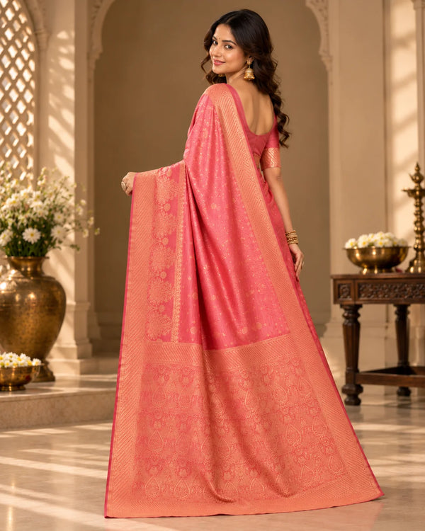 Elegant Pink Woven Saree with Rich Gold Traditional Pallu