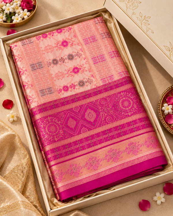 Blush Peach & Rani Pink Designer Traditional Saree