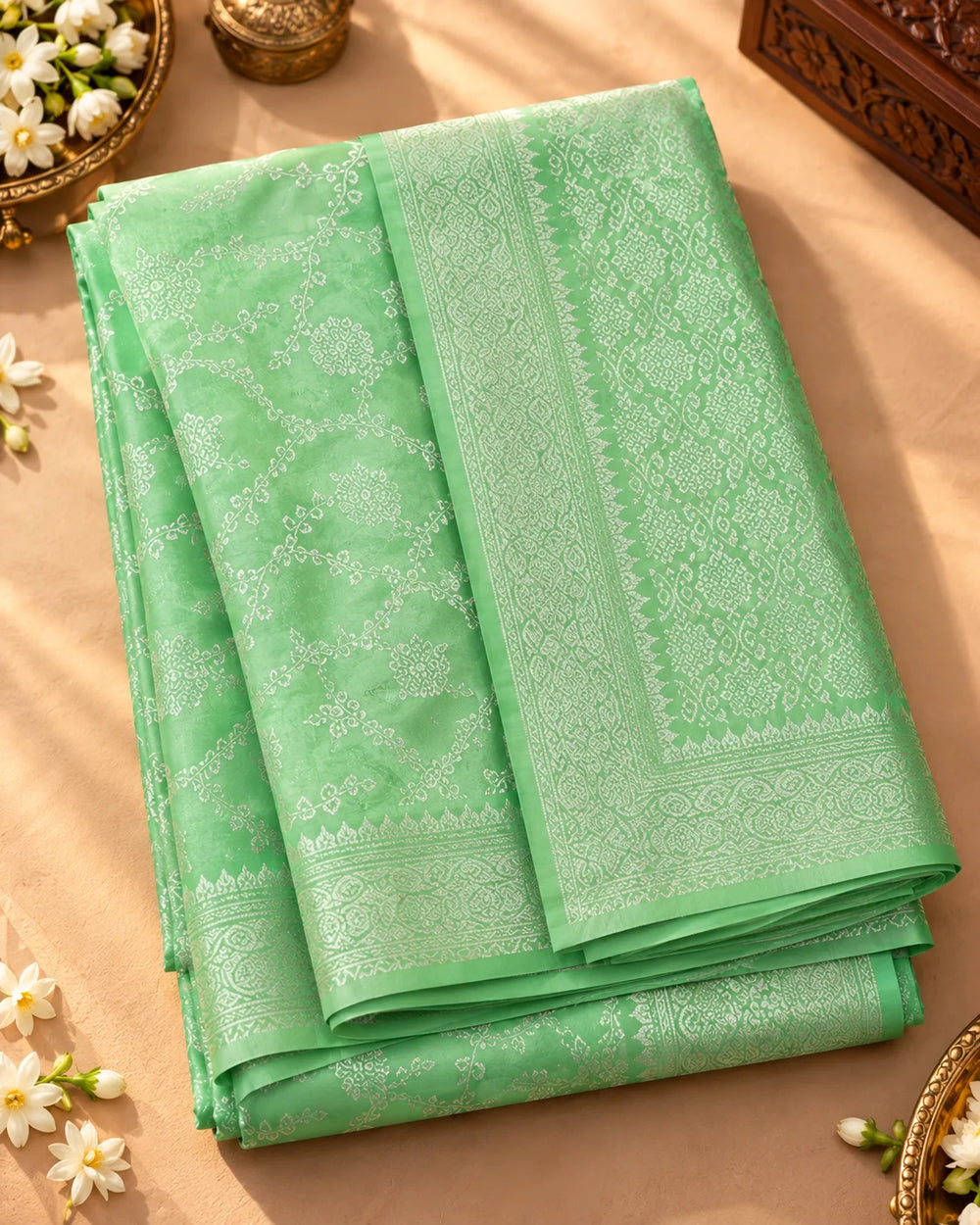 Elegant Mint Green Woven Silk Saree
