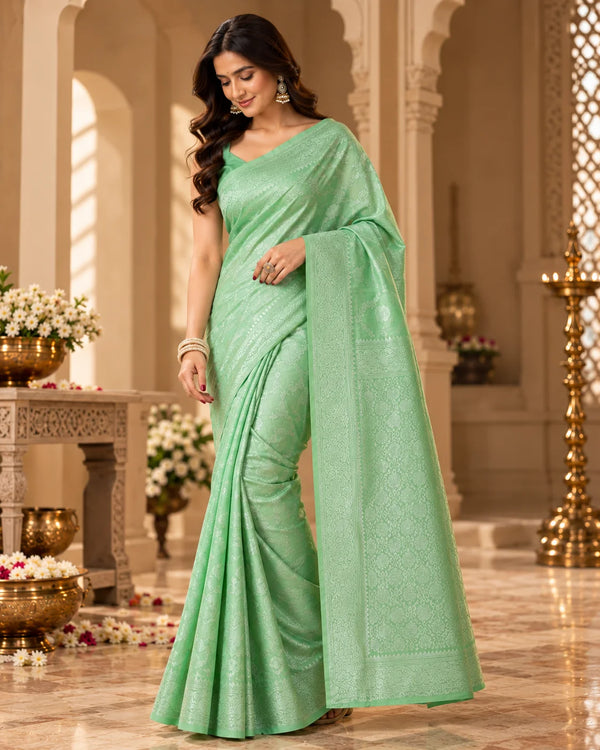 Elegant Mint Green Woven Silk Saree