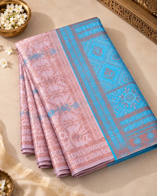 Blush Pink & Sky Blue Designer Traditional Saree