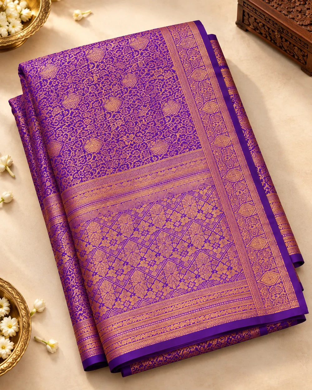 Royal Purple & Rose Gold Designer Woven Saree