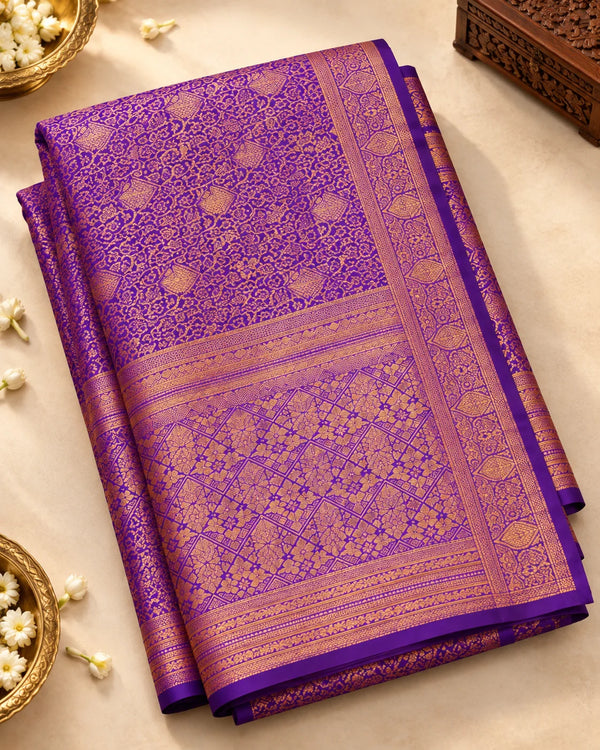 Royal Purple & Rose Gold Designer Woven Saree