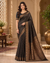 Elegant Black Woven Silk Saree with Intricate Golden Floral & Traditional Motifs