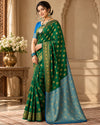 Emerald Green & Sky Blue Banarasi Zari Motif Saree