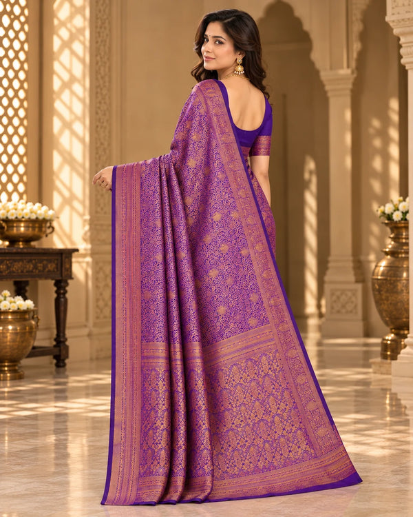 Royal Purple & Rose Gold Designer Woven Saree