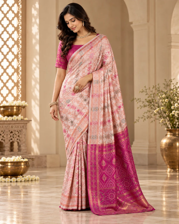 Blush Peach & Rani Pink Designer Traditional Saree